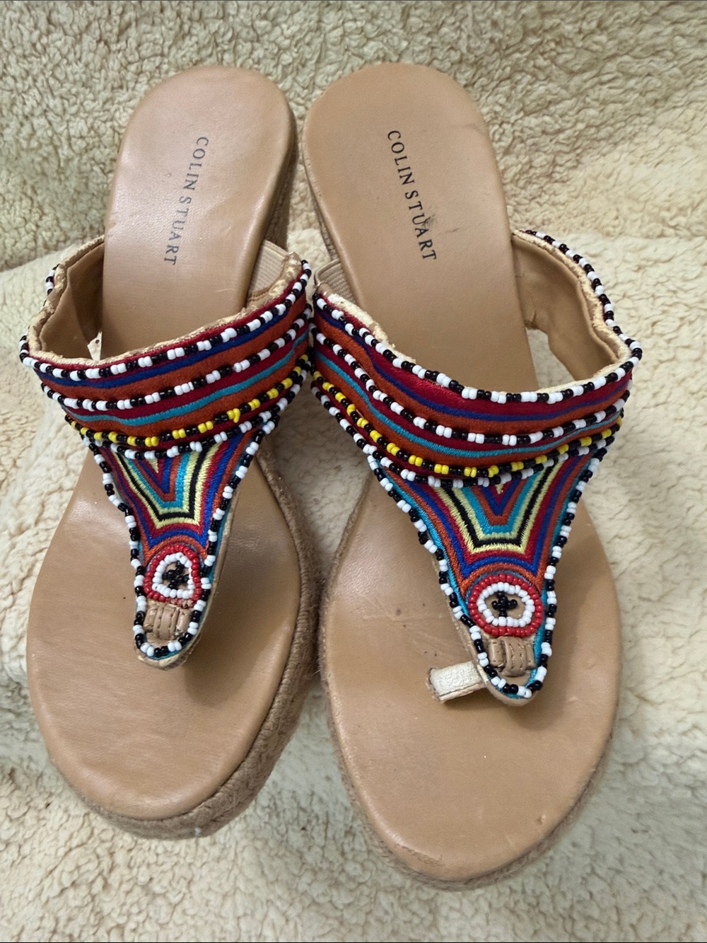 Colin Stuart Boho Bohemian Beaded Embroidered Wedge Espadrille Sandals - LNC